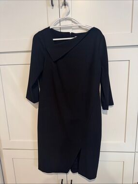 Calvin Klein Black Long-Sleeve Sheath Dress with Asymmetric Neckline